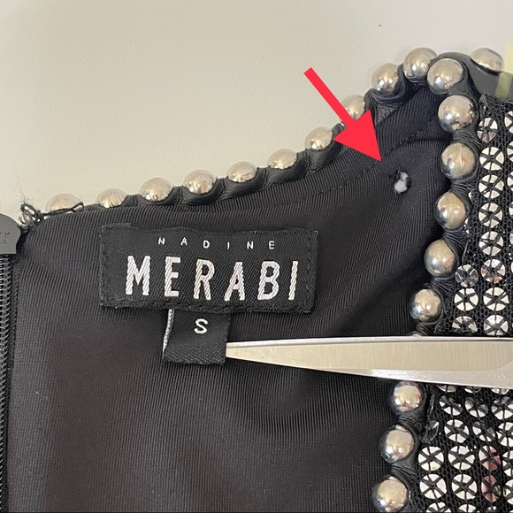 Nadine Merabi Katia Sequin Studded Plunging Mini Dress Silver Black Small - Picture 15 of 16